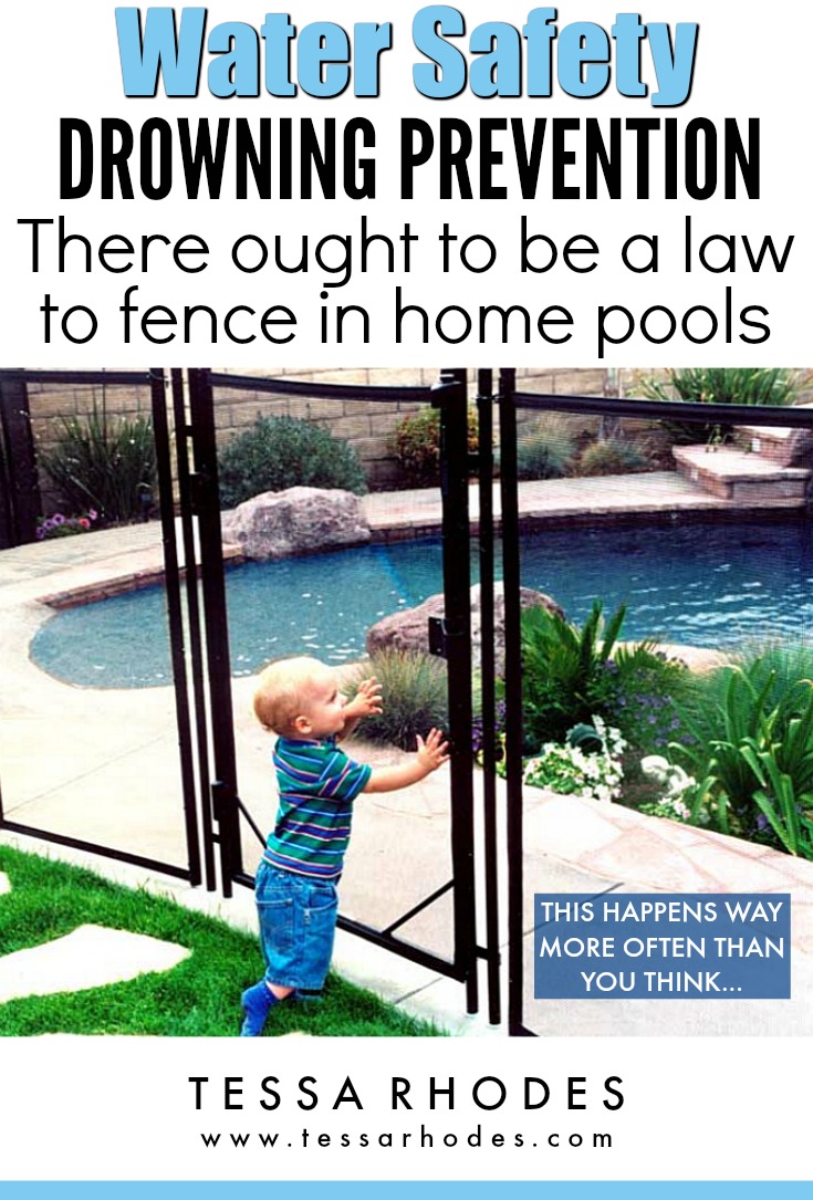 Drowning prevention. Climb resistant mesh fence.