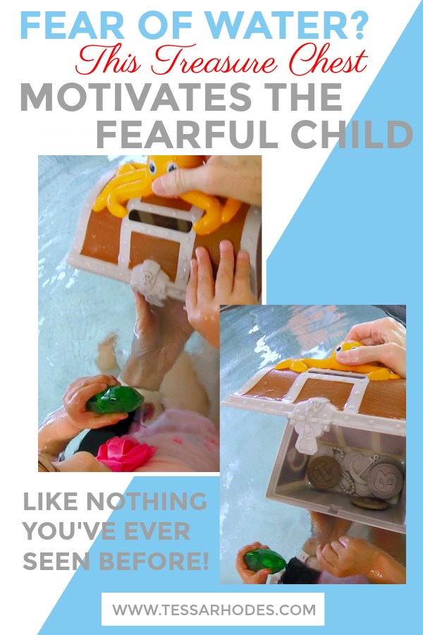 My students love this treasure chest. It's a fantastic motivational tool. I use it mostly to encourage children 15-months-old + to back float. Since most very young children don't like the feeling of laying back in the water, they do need the motivation. CLICK THROUGH to read the full post. (overcome fear of water, front float, back float, face in water, swimming, #ad #fearofwater #childrenafraidofwater #helpchildrenafraidofwater #afraidofwater #backfloat #faceinwater #swimming)